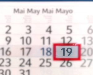 Kalender mit markiertem 19, Mai 2023